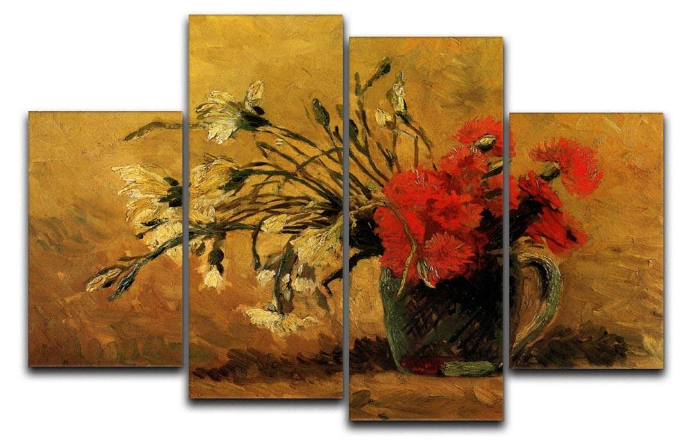 Vase with Red and White Carnations on Yellow Background by Van Gogh 4 Split Panel Canvas  - Canvas Art Rocks - 1