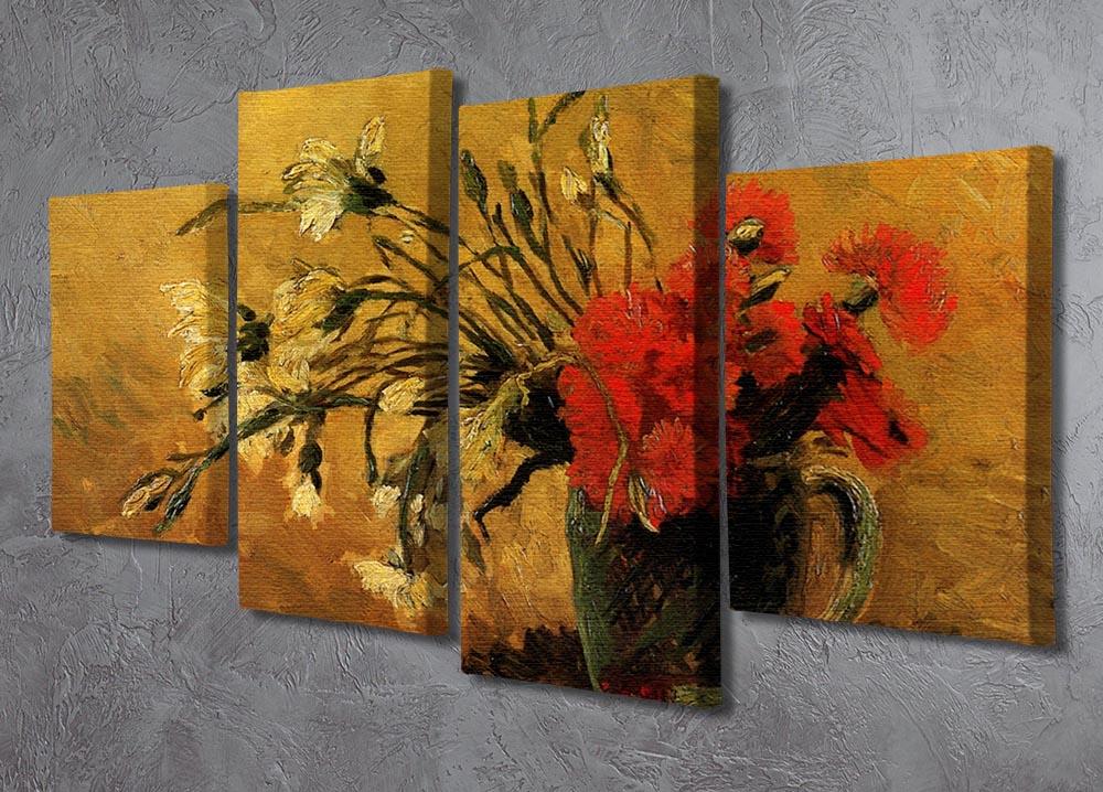 Vase with Red and White Carnations on Yellow Background by Van Gogh 4 Split Panel Canvas - Canvas Art Rocks - 2