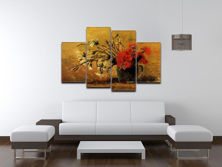 Vase with Red and White Carnations on Yellow Background by Van Gogh 4 Split Panel Canvas - Canvas Art Rocks - 3