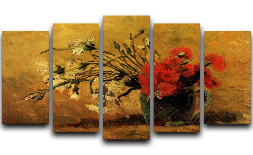 Vase with Red and White Carnations on Yellow Background by Van Gogh 5 Split Panel Canvas  - Canvas Art Rocks - 1