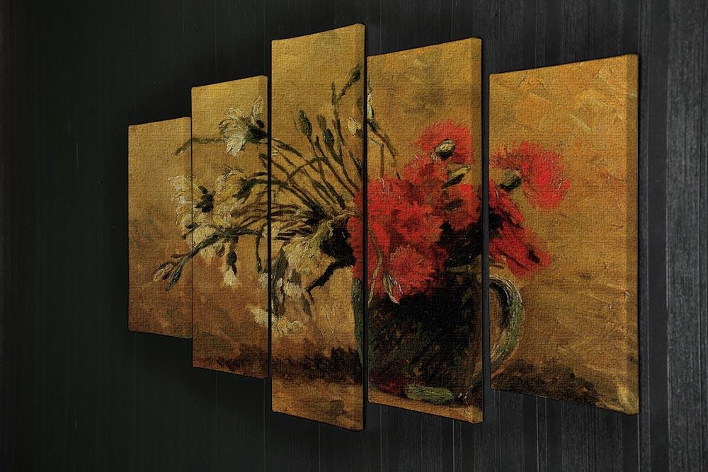 Vase with Red and White Carnations on Yellow Background by Van Gogh 5 Split Panel Canvas - Canvas Art Rocks - 2