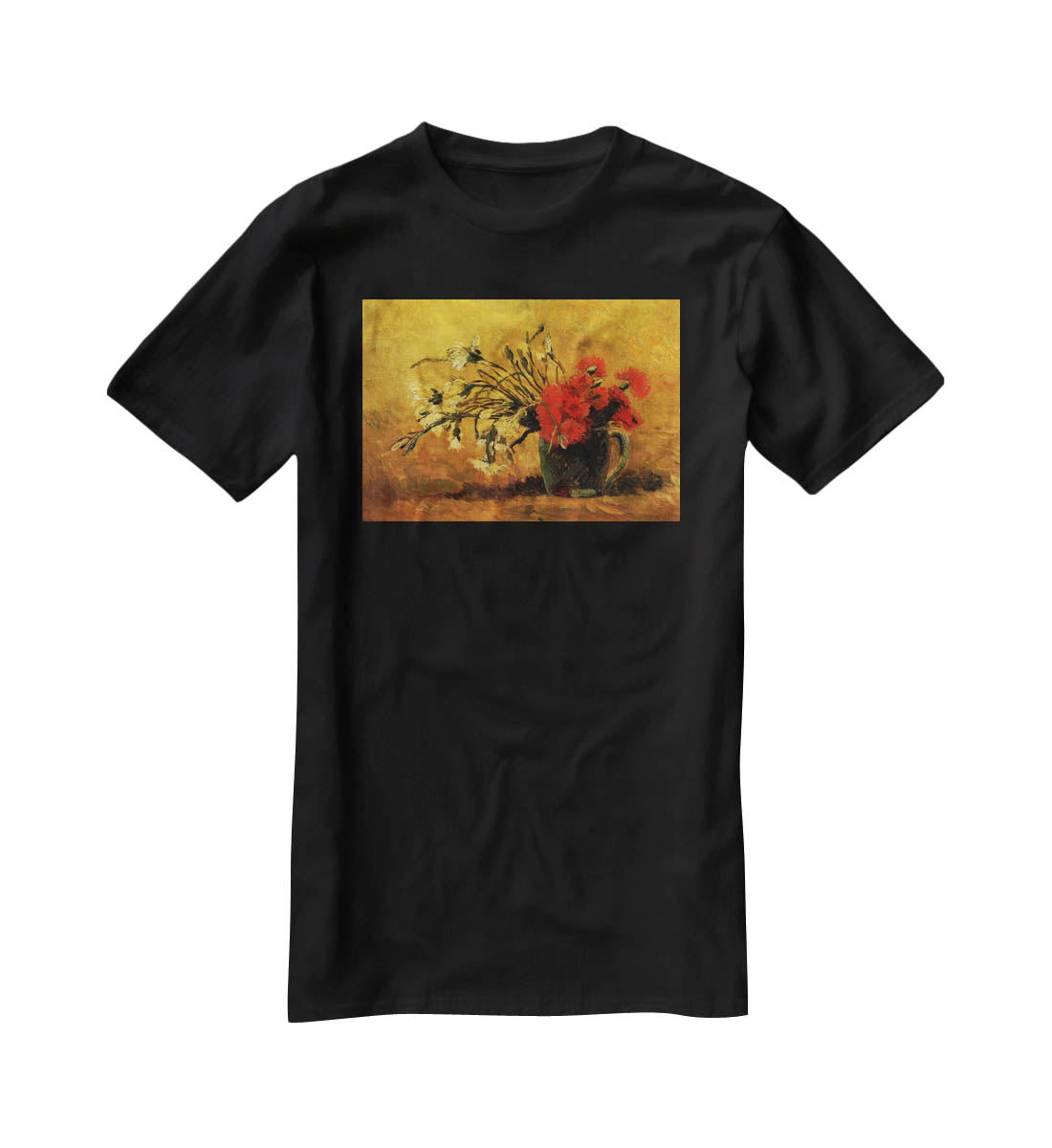 Vase with Red and White Carnations on Yellow Background by Van Gogh T-Shirt - Canvas Art Rocks - 1