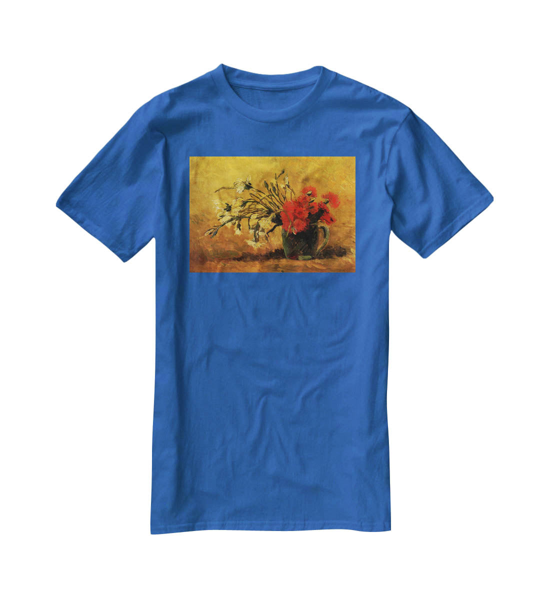 Vase with Red and White Carnations on Yellow Background by Van Gogh T-Shirt - Canvas Art Rocks - 2