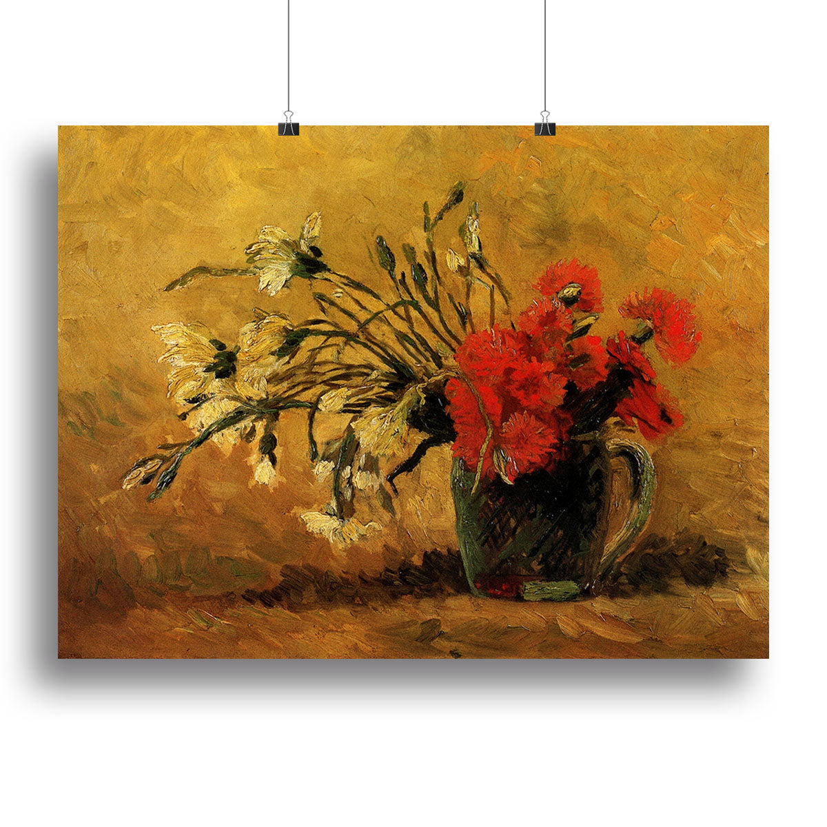 Vase with Red and White Carnations on Yellow Background by Van Gogh Canvas Print or Poster - Canvas Art Rocks - 2
