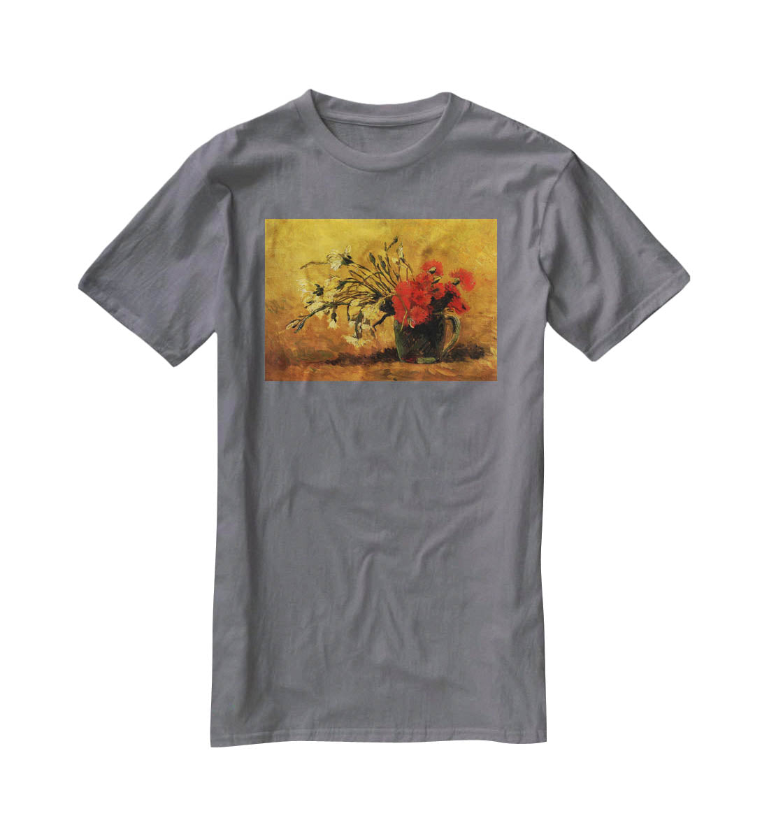 Vase with Red and White Carnations on Yellow Background by Van Gogh T-Shirt - Canvas Art Rocks - 3