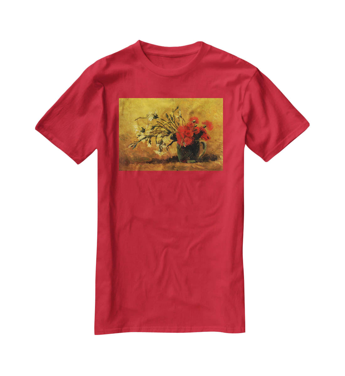 Vase with Red and White Carnations on Yellow Background by Van Gogh T-Shirt - Canvas Art Rocks - 4