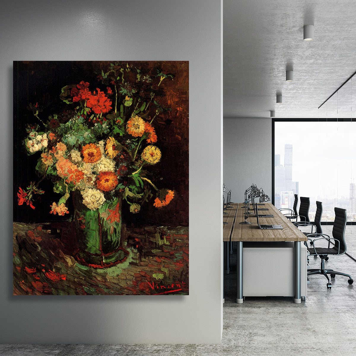 Vase with Zinnias and Geraniums by Van Gogh Canvas Print or Poster - Canvas Art Rocks - 3
