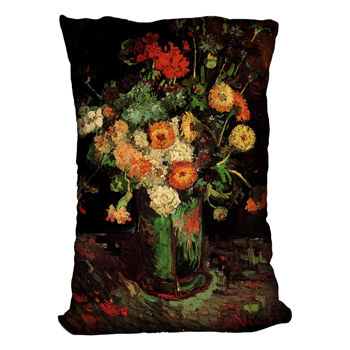 Vase with Zinnias and Geraniums by Van Gogh Cushion