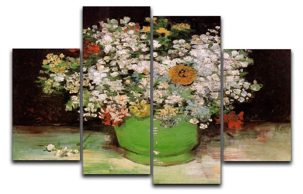 Vase with Zinnias and Other Flowers by Van Gogh 4 Split Panel Canvas  - Canvas Art Rocks - 1