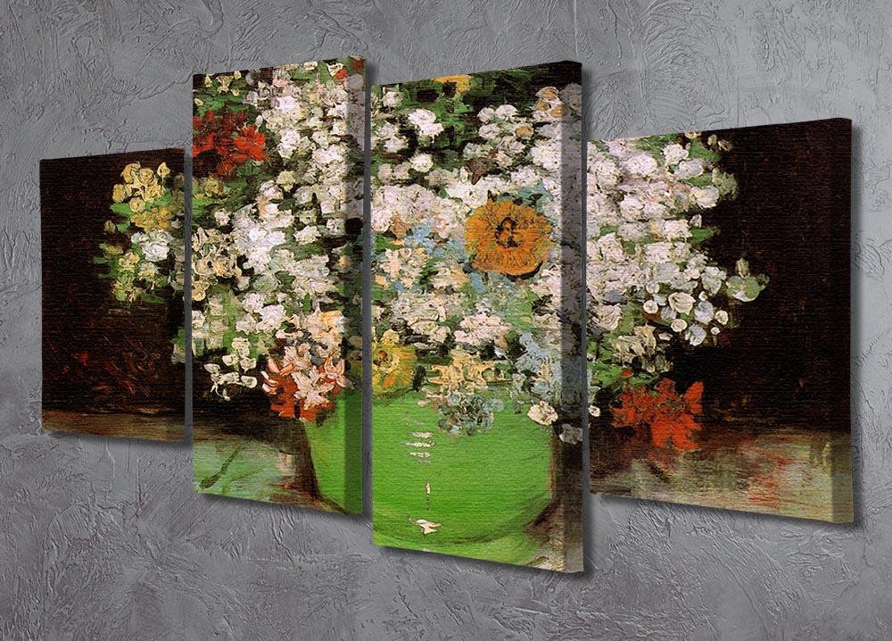 Vase with Zinnias and Other Flowers by Van Gogh 4 Split Panel Canvas - Canvas Art Rocks - 2
