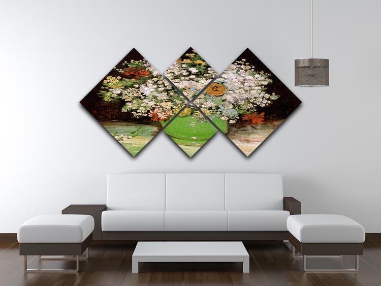 Vase with Zinnias and Other Flowers by Van Gogh 4 Square Multi Panel Canvas - Canvas Art Rocks - 3