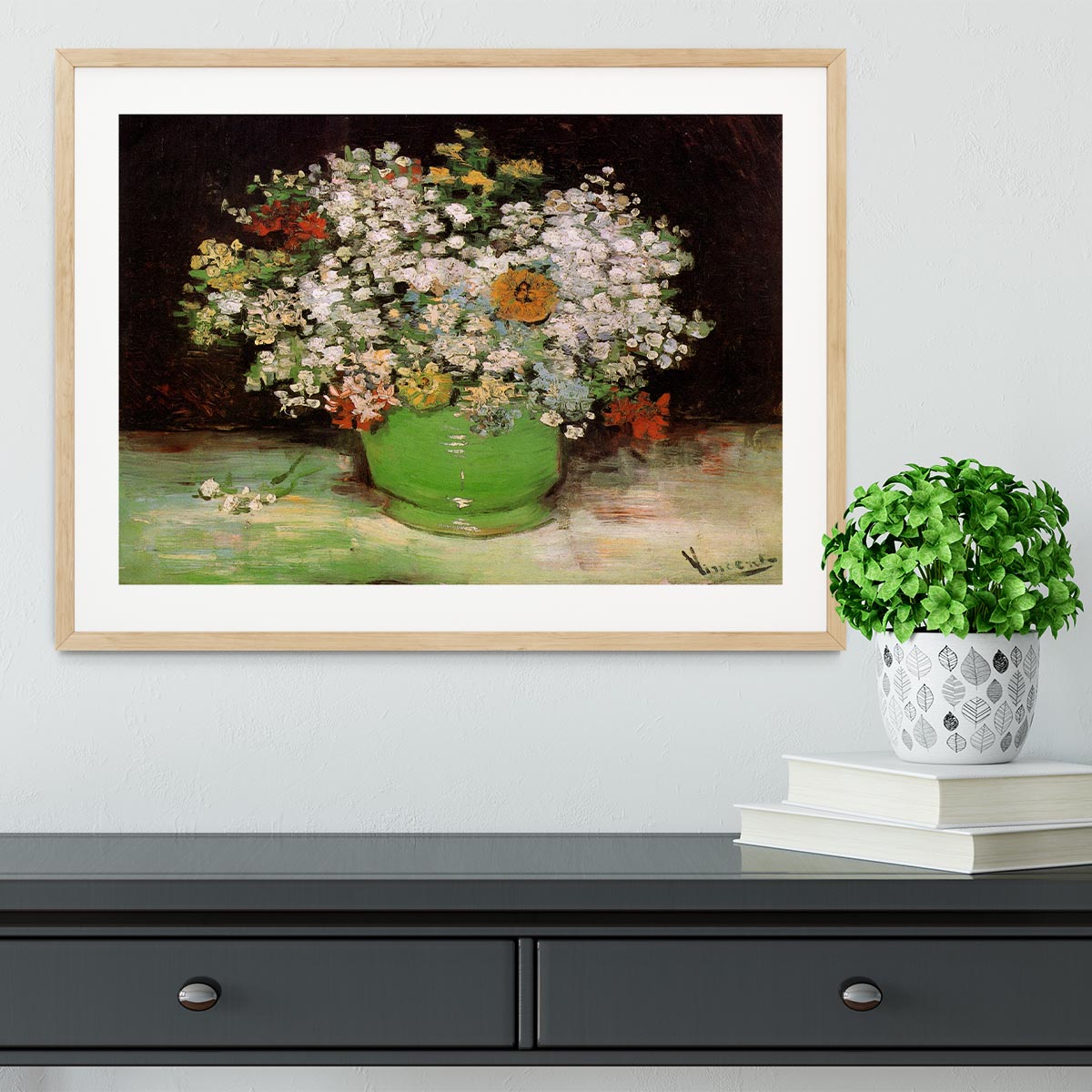Vase with Zinnias and Other Flowers by Van Gogh Framed Print - Canvas Art Rocks - 3
