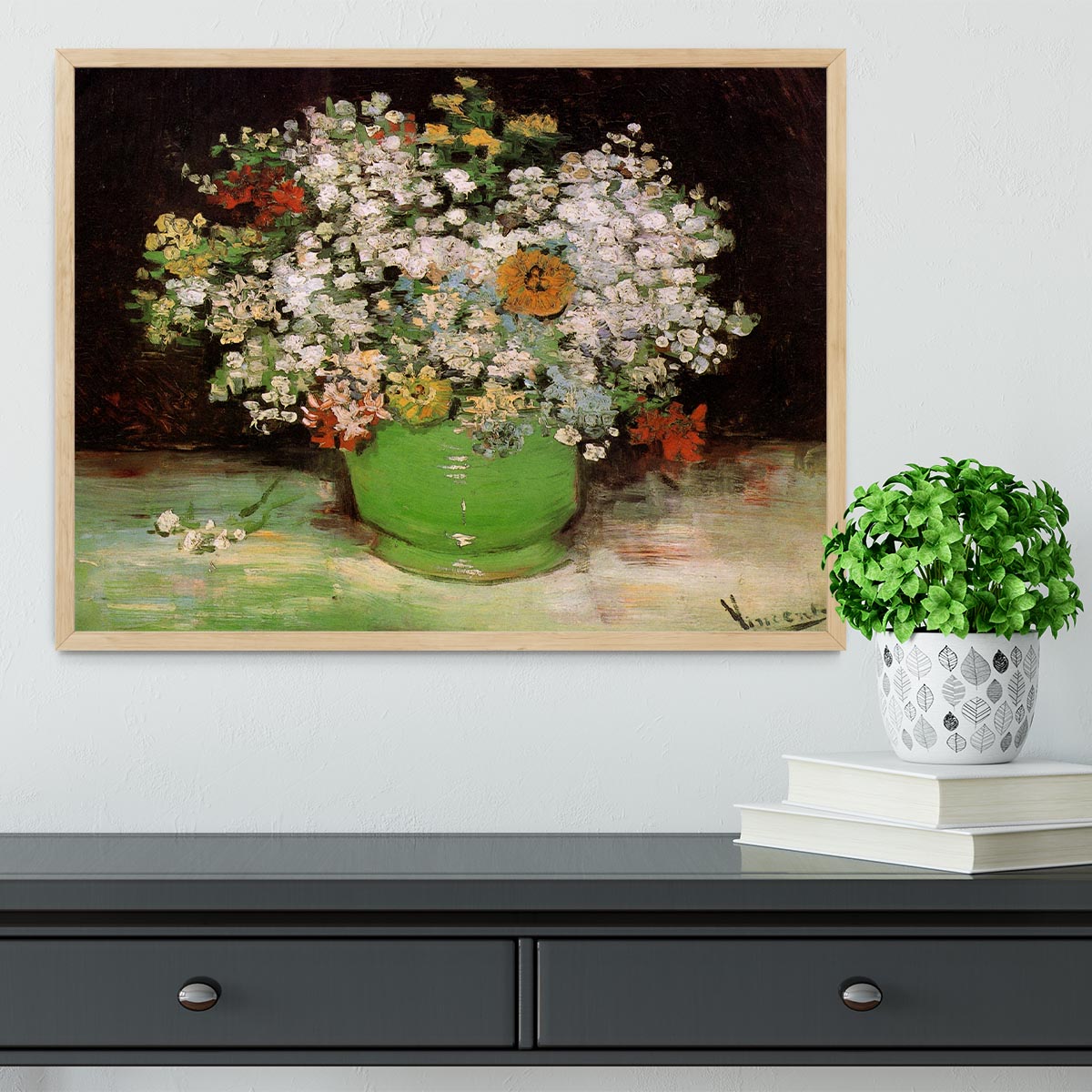 Vase with Zinnias and Other Flowers by Van Gogh Framed Print - Canvas Art Rocks - 4
