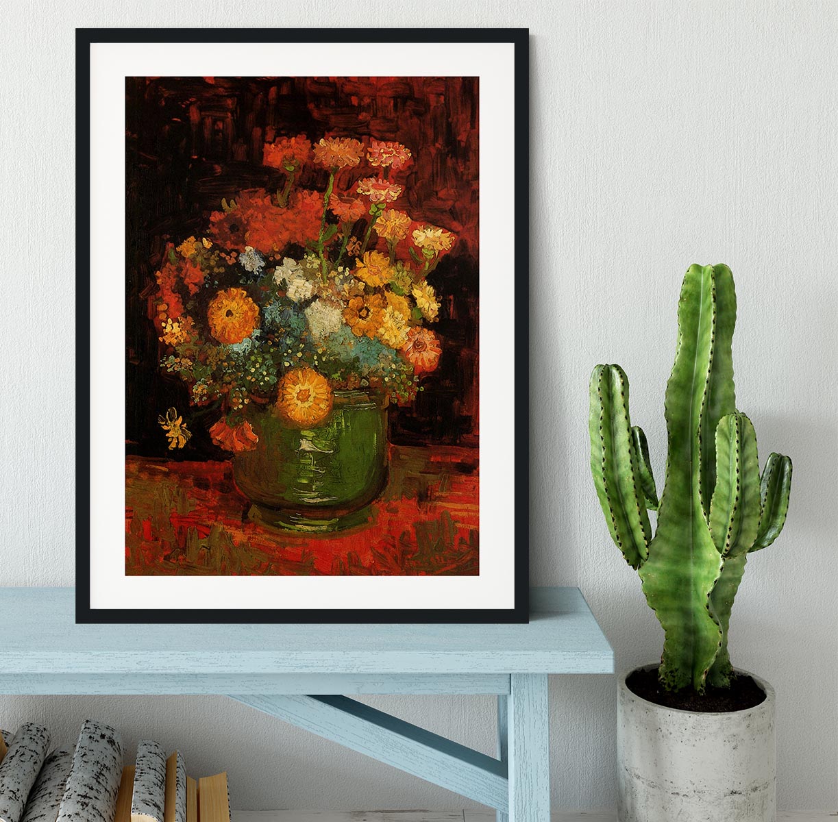 Vase with Zinnias by Van Gogh Framed Print - Canvas Art Rocks - 1