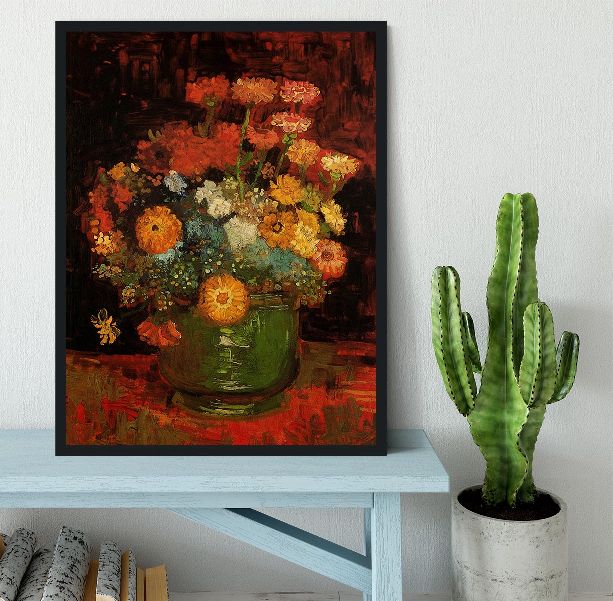 Vase with Zinnias by Van Gogh Framed Print - Canvas Art Rocks - 2