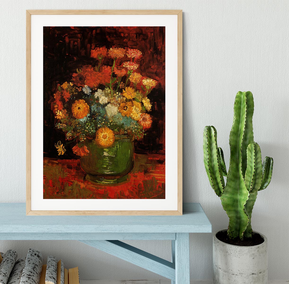 Vase with Zinnias by Van Gogh Framed Print - Canvas Art Rocks - 3