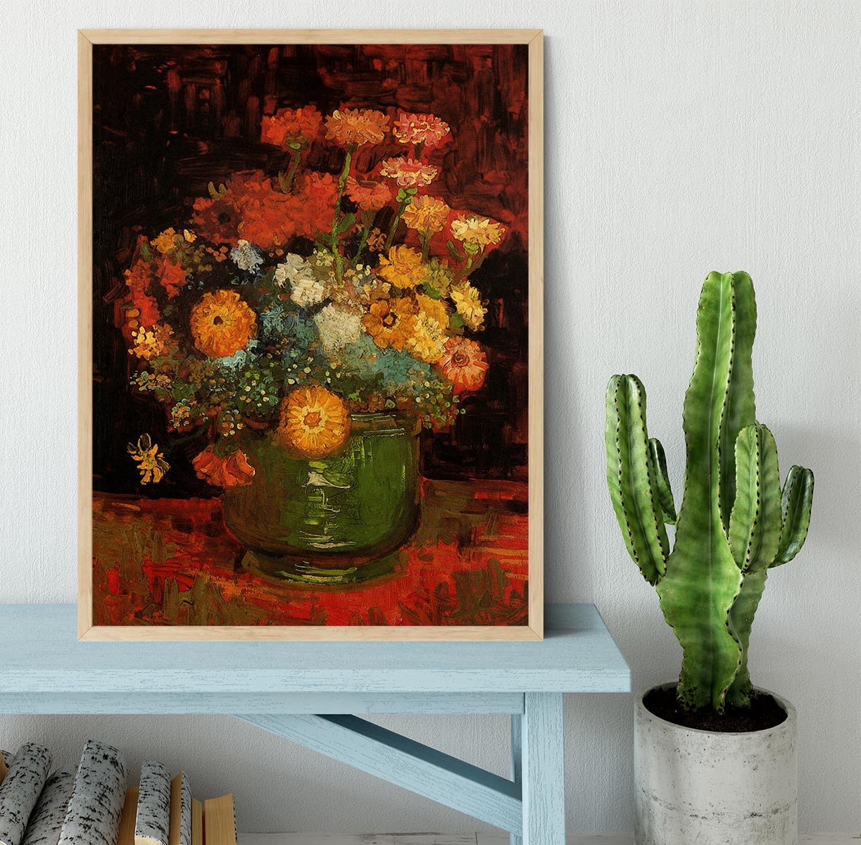 Vase with Zinnias by Van Gogh Framed Print - Canvas Art Rocks - 4