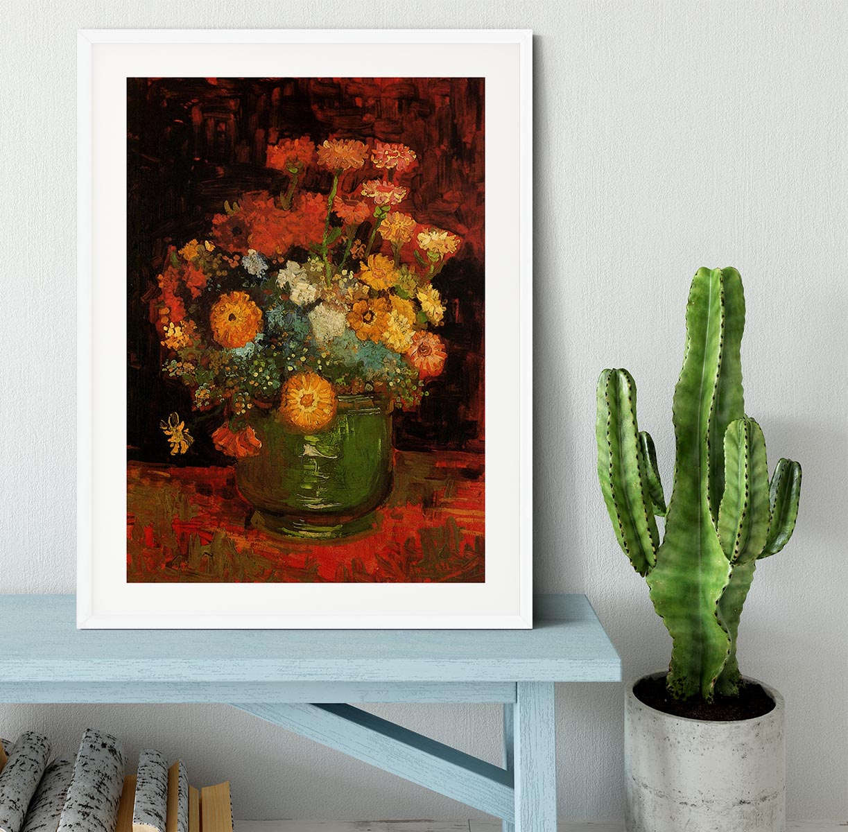 Vase with Zinnias by Van Gogh Framed Print - Canvas Art Rocks - 5