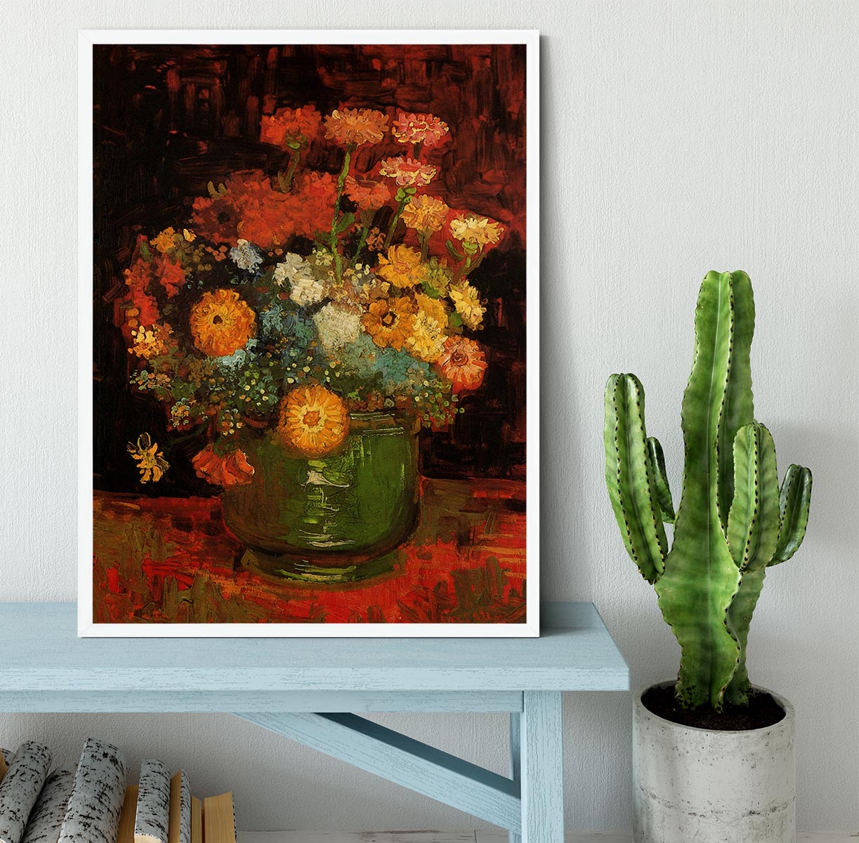 Vase with Zinnias by Van Gogh Framed Print - Canvas Art Rocks -6