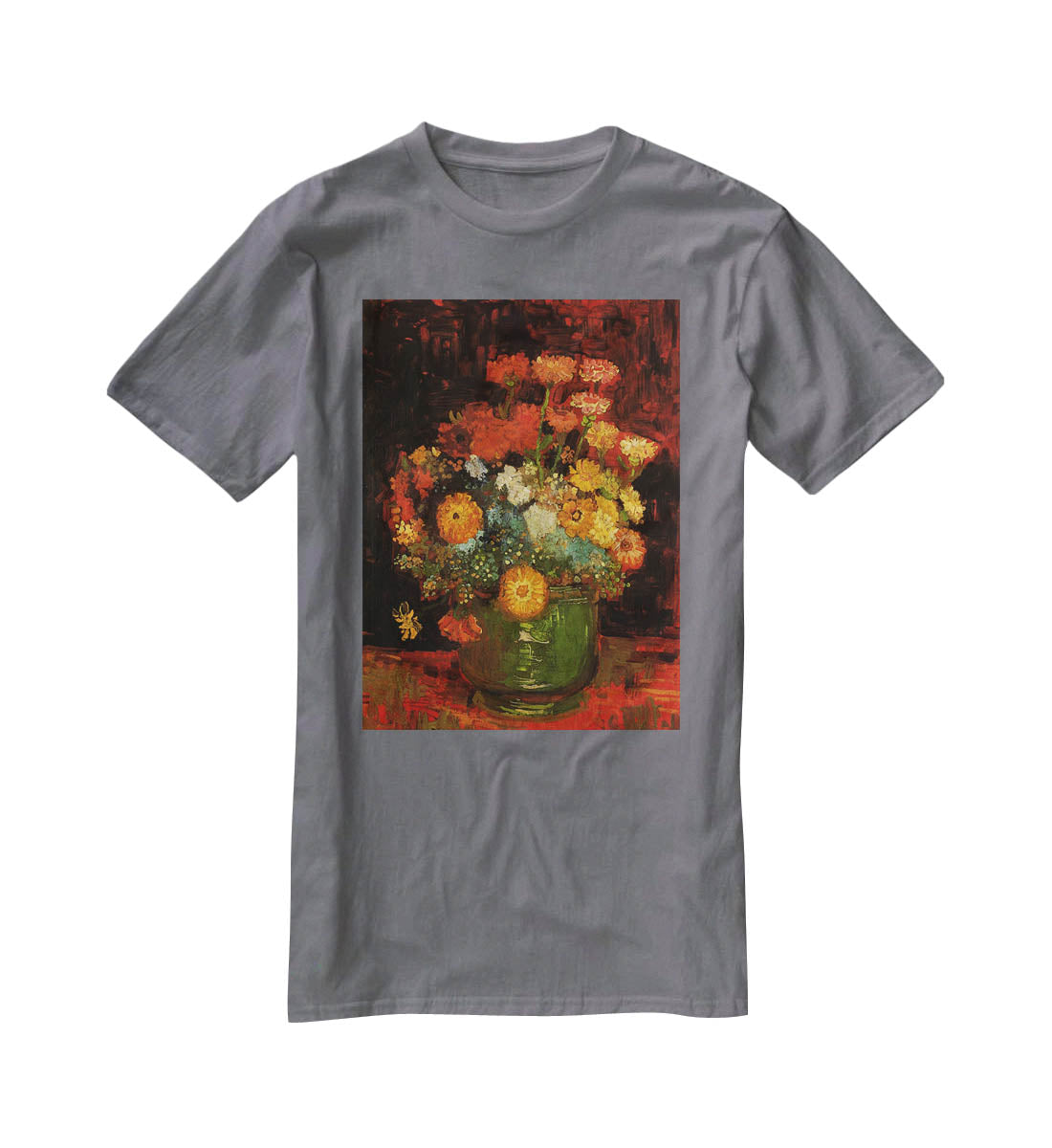 Vase with Zinnias by Van Gogh T-Shirt - Canvas Art Rocks - 3