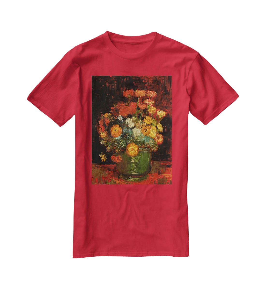 Vase with Zinnias by Van Gogh T-Shirt - Canvas Art Rocks - 4