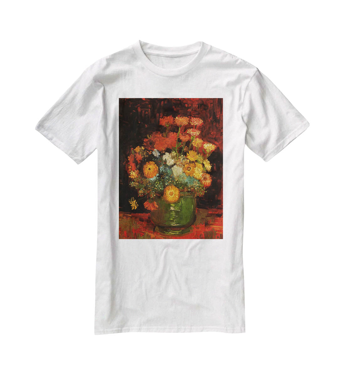 Vase with Zinnias by Van Gogh T-Shirt - Canvas Art Rocks - 5