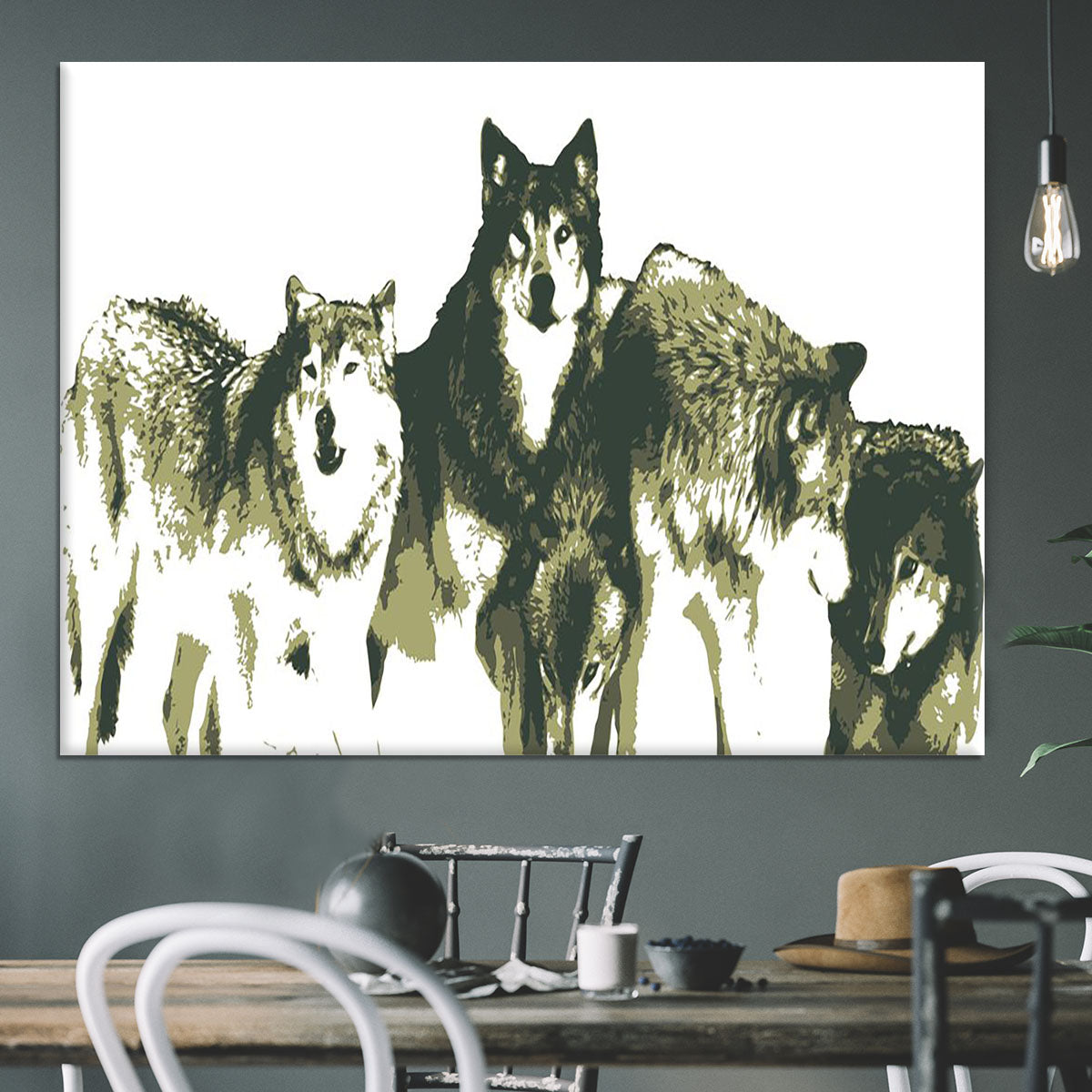 Vector Realistic Wolves Pack Drawing Canvas Print or Poster - Canvas Art Rocks - 3