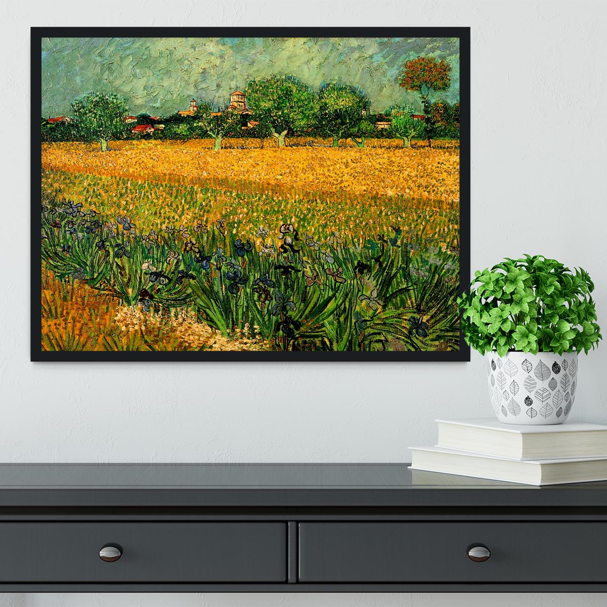 View of Arles with Irises in the Foreground by Van Gogh Framed Print - Canvas Art Rocks - 2