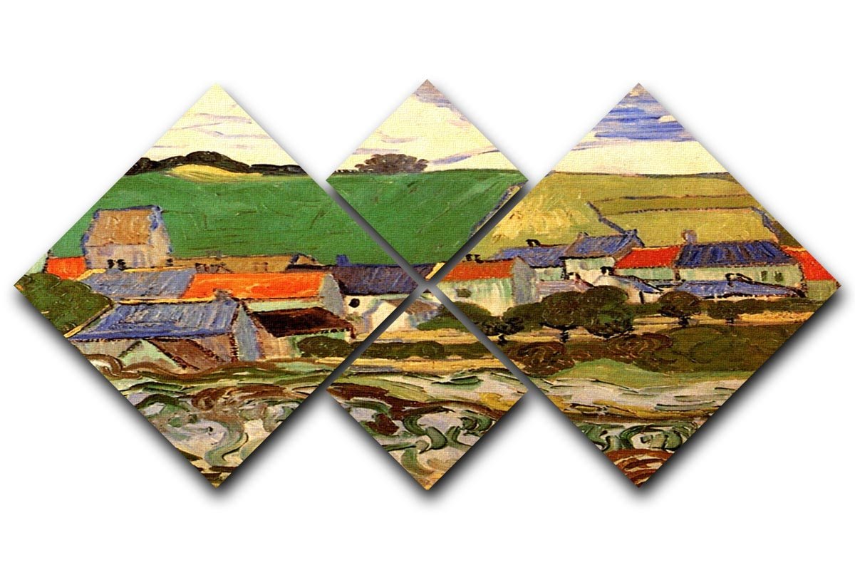 View of Auvers by Van Gogh 4 Square Multi Panel Canvas  - Canvas Art Rocks - 1
