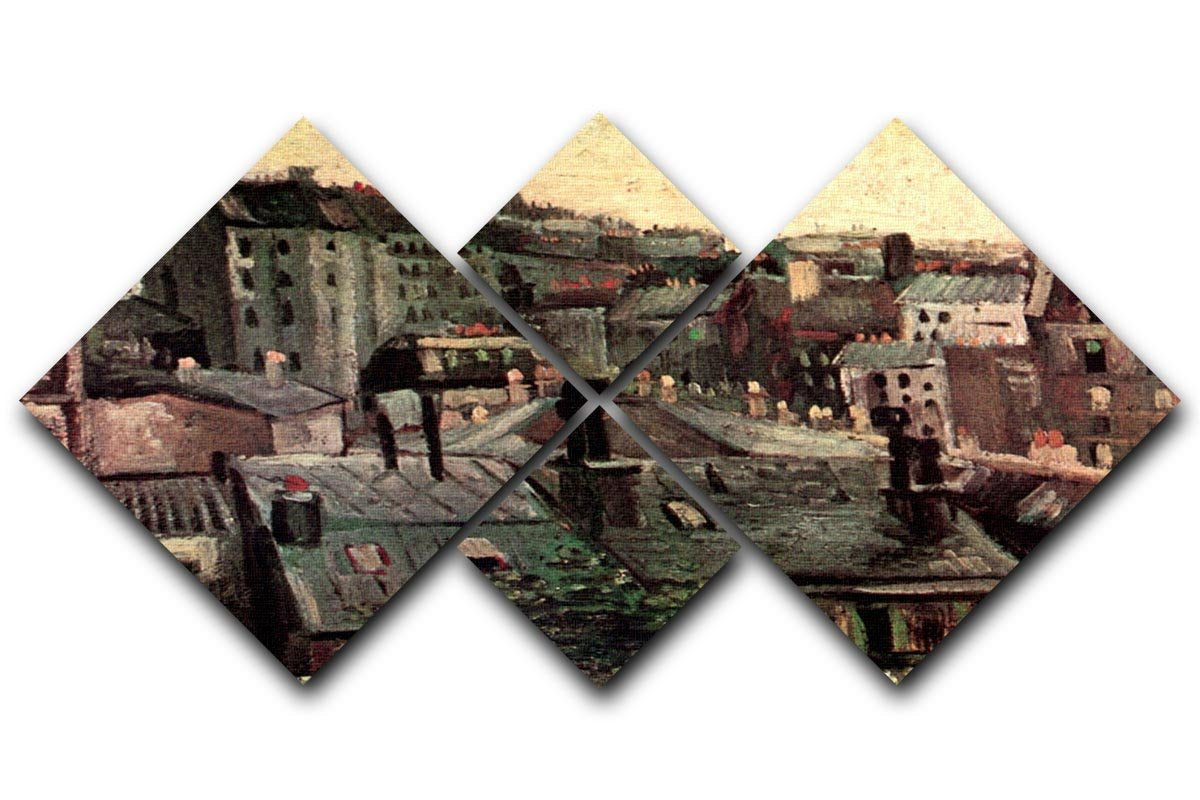 View of Roofs and Backs of Houses by Van Gogh 4 Square Multi Panel Canvas  - Canvas Art Rocks - 1