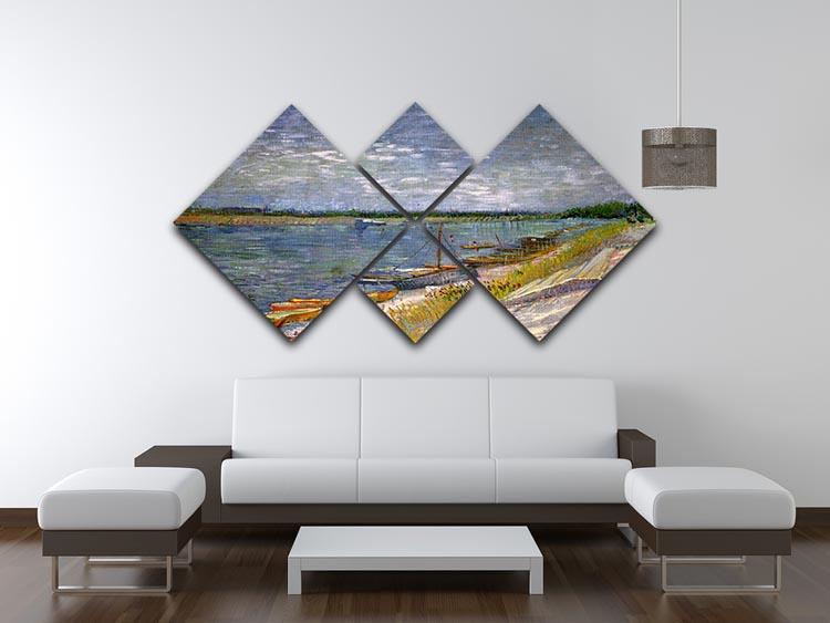 View of a River with Rowing Boats by Van Gogh 4 Square Multi Panel Canvas - Canvas Art Rocks - 3