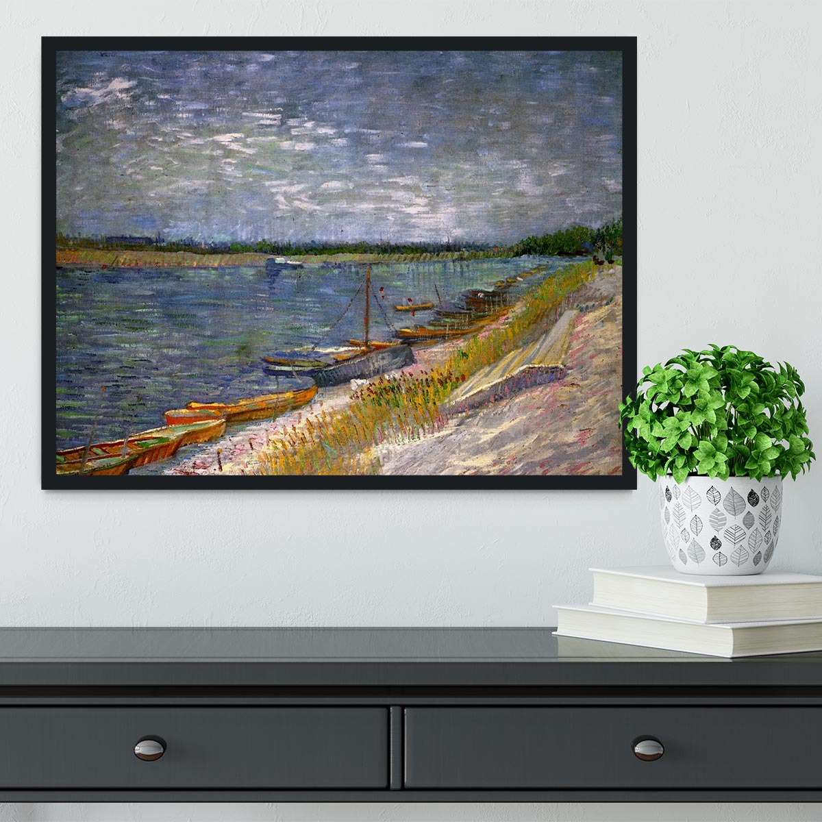 View of a River with Rowing Boats by Van Gogh Framed Print - Canvas Art Rocks - 2