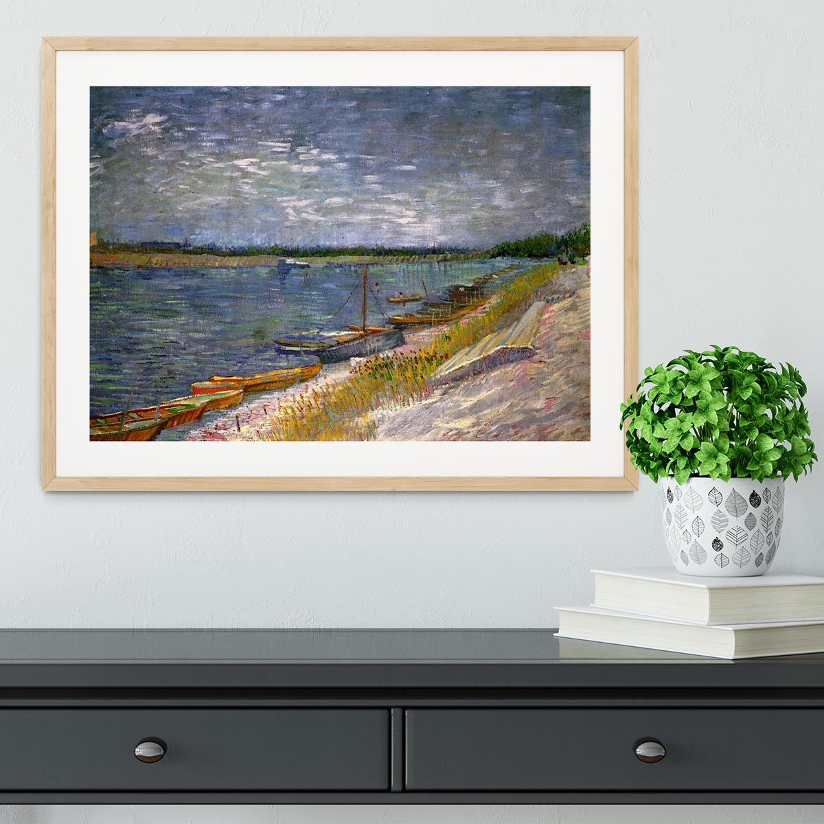 View of a River with Rowing Boats by Van Gogh Framed Print - Canvas Art Rocks - 3