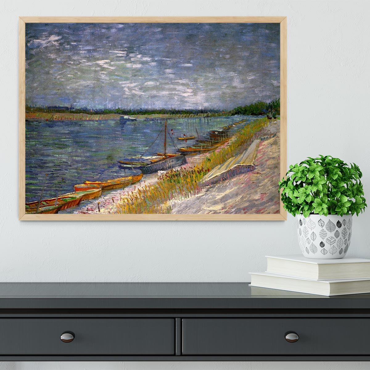 View of a River with Rowing Boats by Van Gogh Framed Print - Canvas Art Rocks - 4