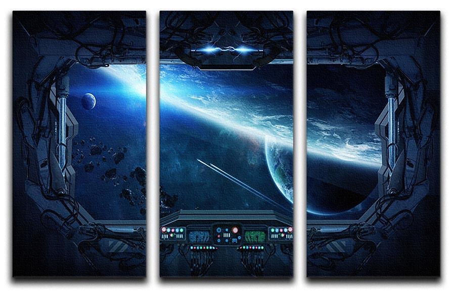 View of outer space from the window of a space station 3 Split Panel Canvas Print - Canvas Art Rocks - 1