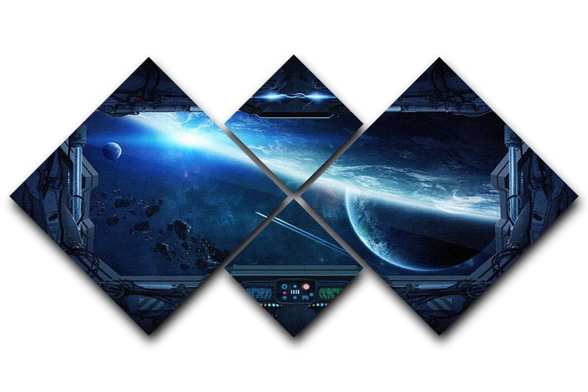 View of outer space from the window of a space station 4 Square Multi Panel Canvas  - Canvas Art Rocks - 1