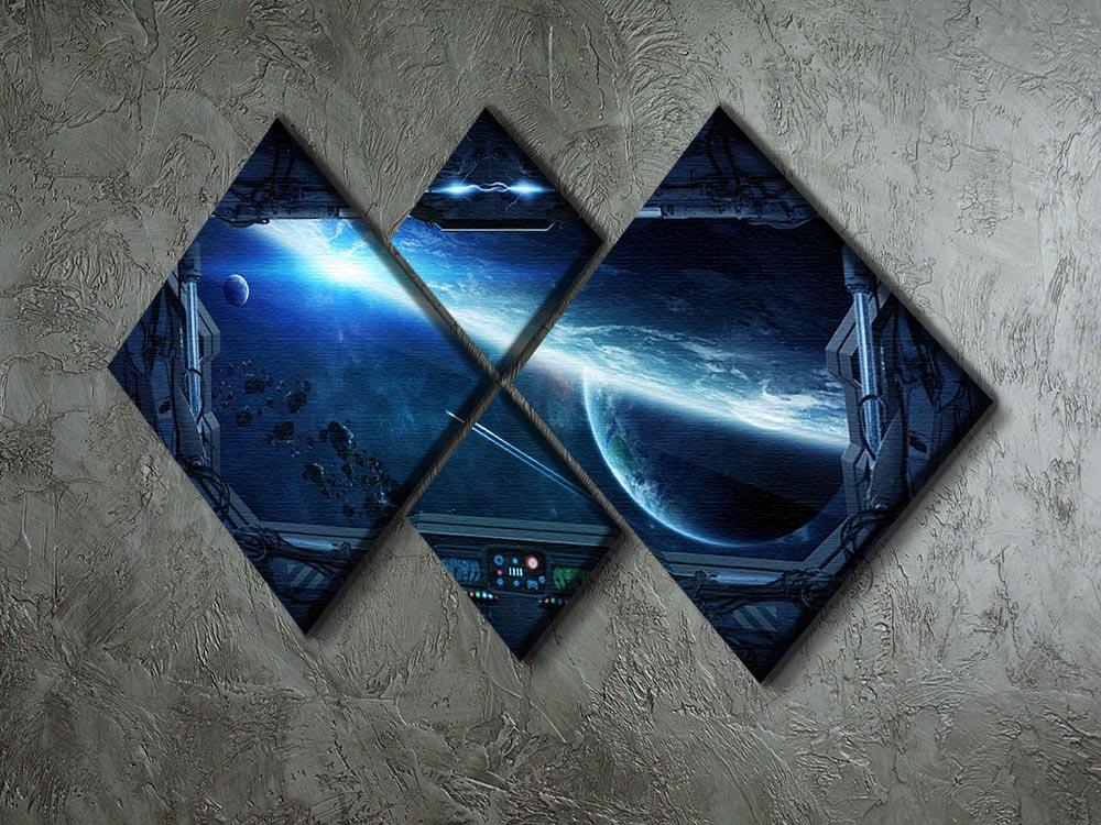 View of outer space from the window of a space station 4 Square Multi Panel Canvas - Canvas Art Rocks - 2