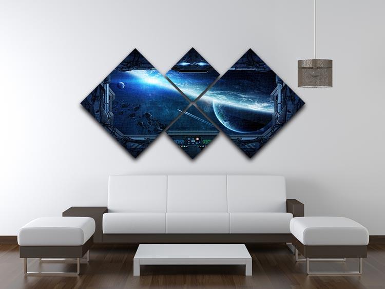 View of outer space from the window of a space station 4 Square Multi Panel Canvas - Canvas Art Rocks - 3