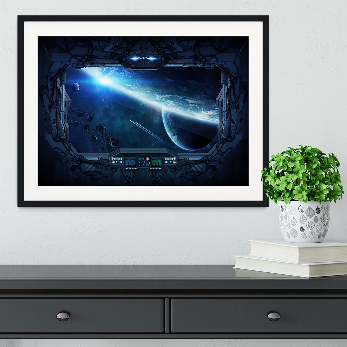 View of outer space from the window of a space station Framed Print - Canvas Art Rocks - 1