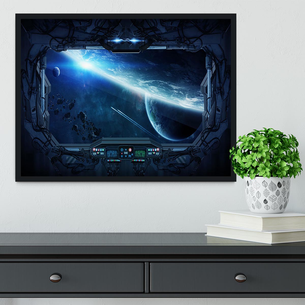 View of outer space from the window of a space station Framed Print - Canvas Art Rocks - 2