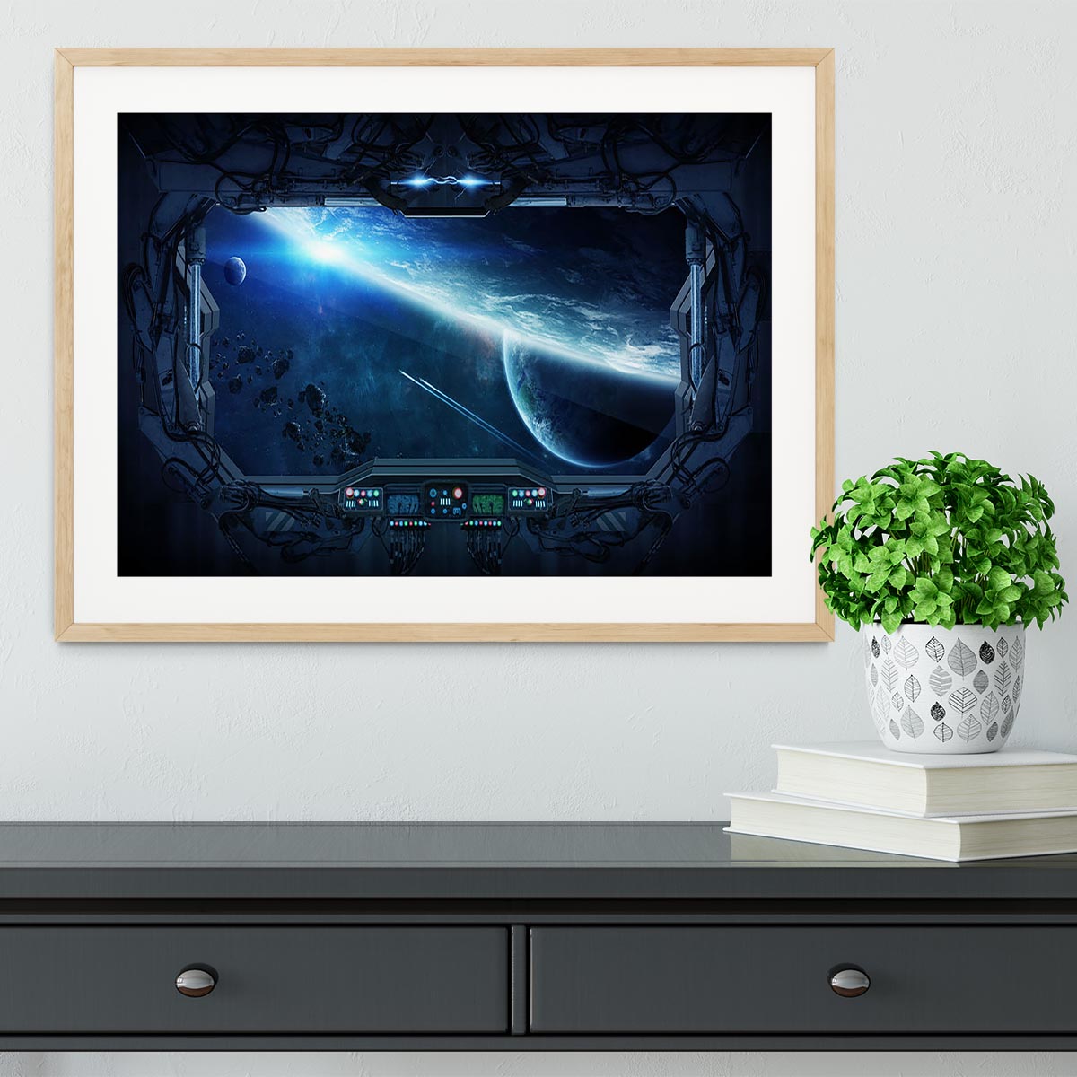 View of outer space from the window of a space station Framed Print - Canvas Art Rocks - 3