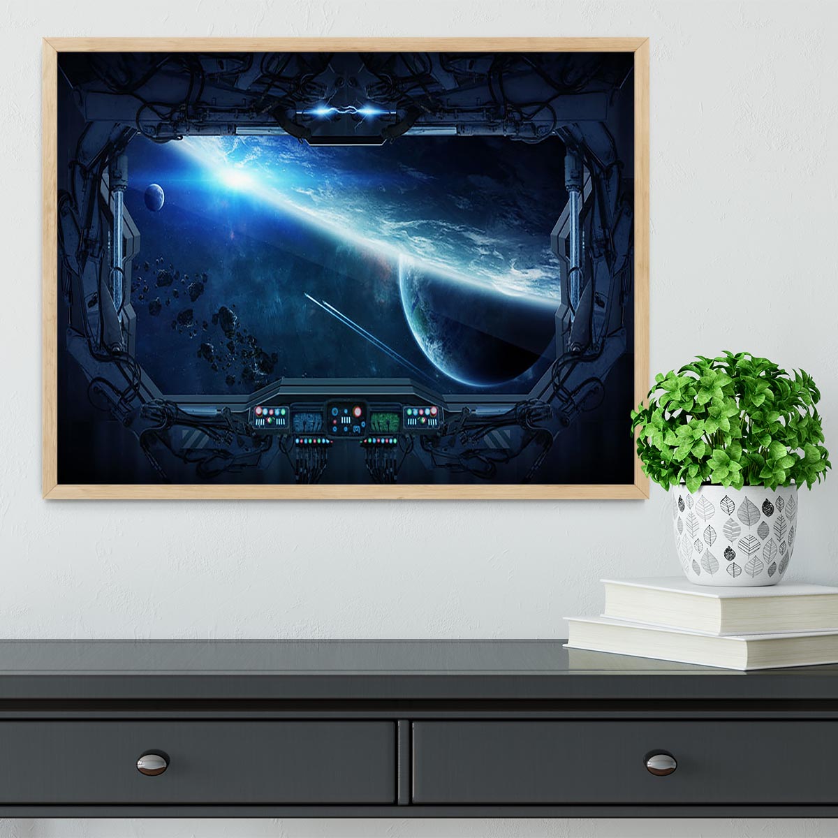View of outer space from the window of a space station Framed Print - Canvas Art Rocks - 4