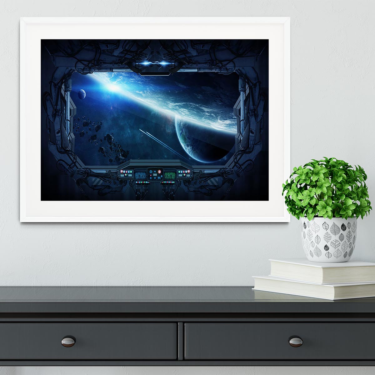 View of outer space from the window of a space station Framed Print - Canvas Art Rocks - 5