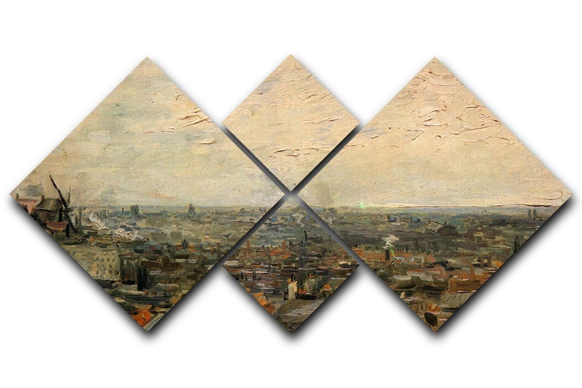 View of paris from Montmarte by Van Gogh 4 Square Multi Panel Canvas  - Canvas Art Rocks - 1
