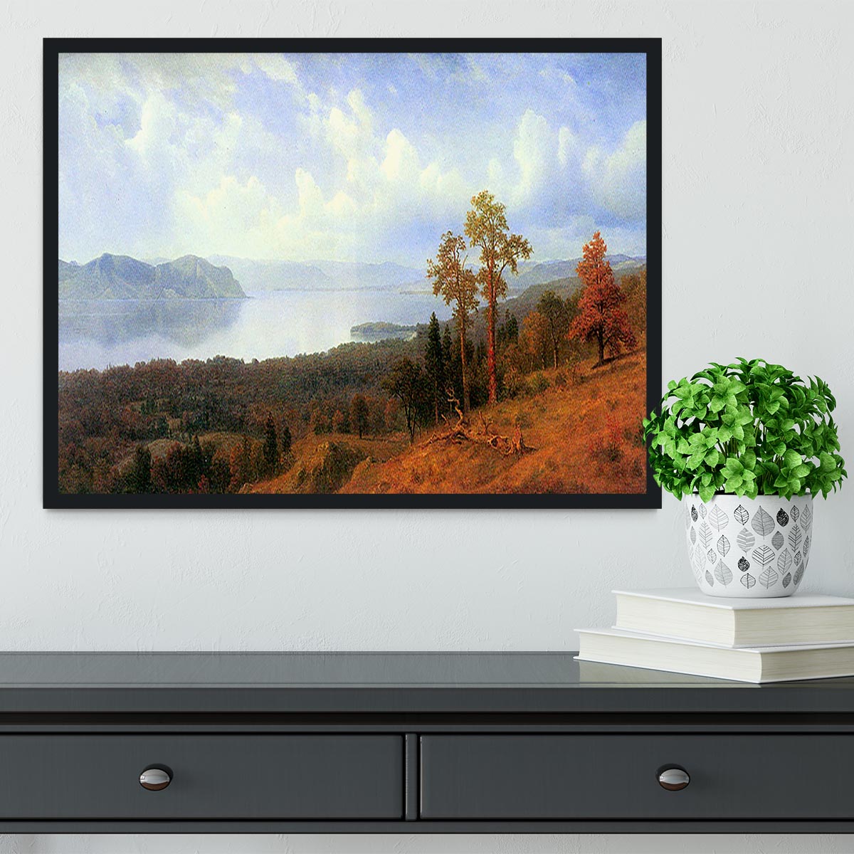 View of the Hudson River Vally by Bierstadt Framed Print - Canvas Art Rocks - 2