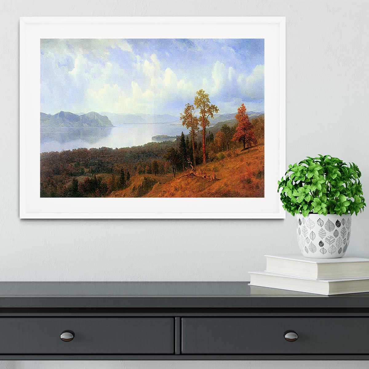 View of the Hudson River Vally by Bierstadt Framed Print - Canvas Art Rocks - 5