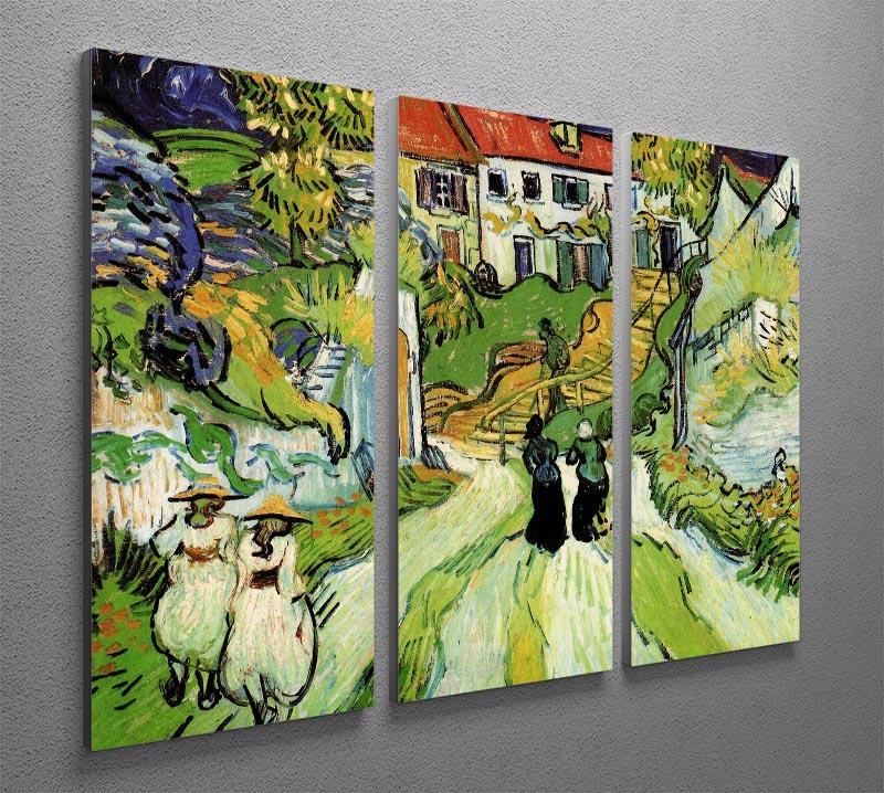 Village Street and Steps in Auvers with Figures by Van Gogh 3 Split Panel Canvas Print - Canvas Art Rocks - 4
