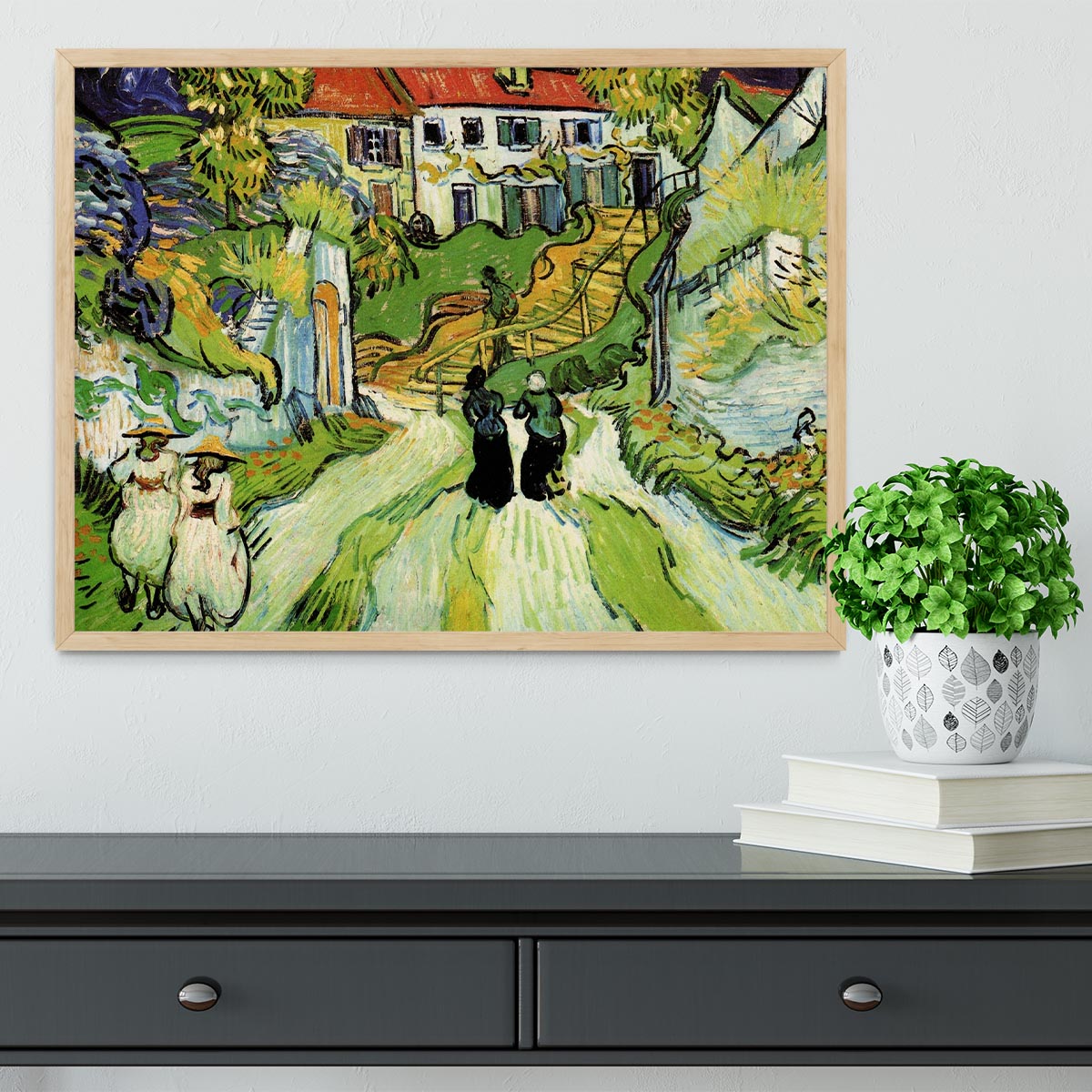 Village Street and Steps in Auvers with Figures by Van Gogh Framed Print - Canvas Art Rocks - 4