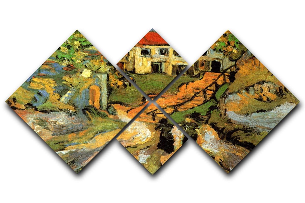 Village Street and Steps in Auvers with Two Figures by Van Gogh 4 Square Multi Panel Canvas  - Canvas Art Rocks - 1
