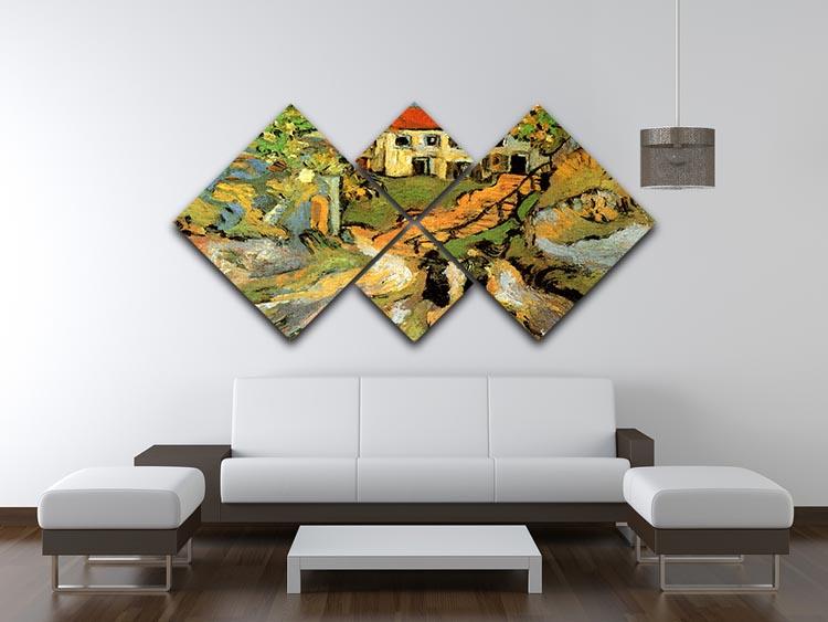 Village Street and Steps in Auvers with Two Figures by Van Gogh 4 Square Multi Panel Canvas - Canvas Art Rocks - 3